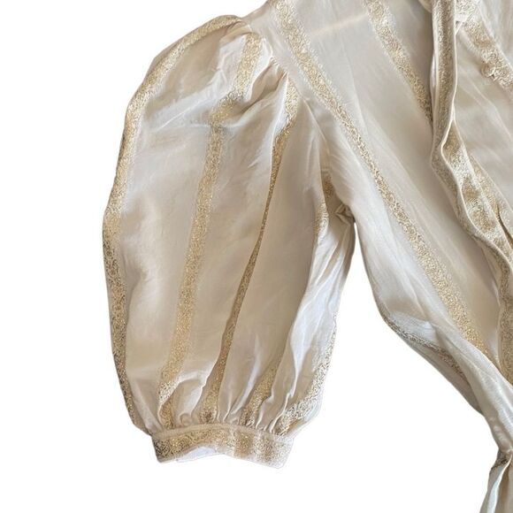Vintage Albert Nipon Dress Cream Gold Metallic Flaw - Picture 6 of 12